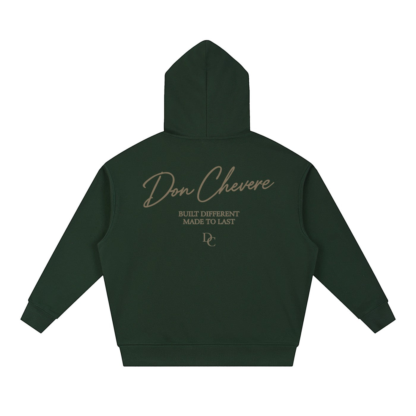 Don Chevere dark green cotton blend drop-shoulder hoodie with text logo on back
