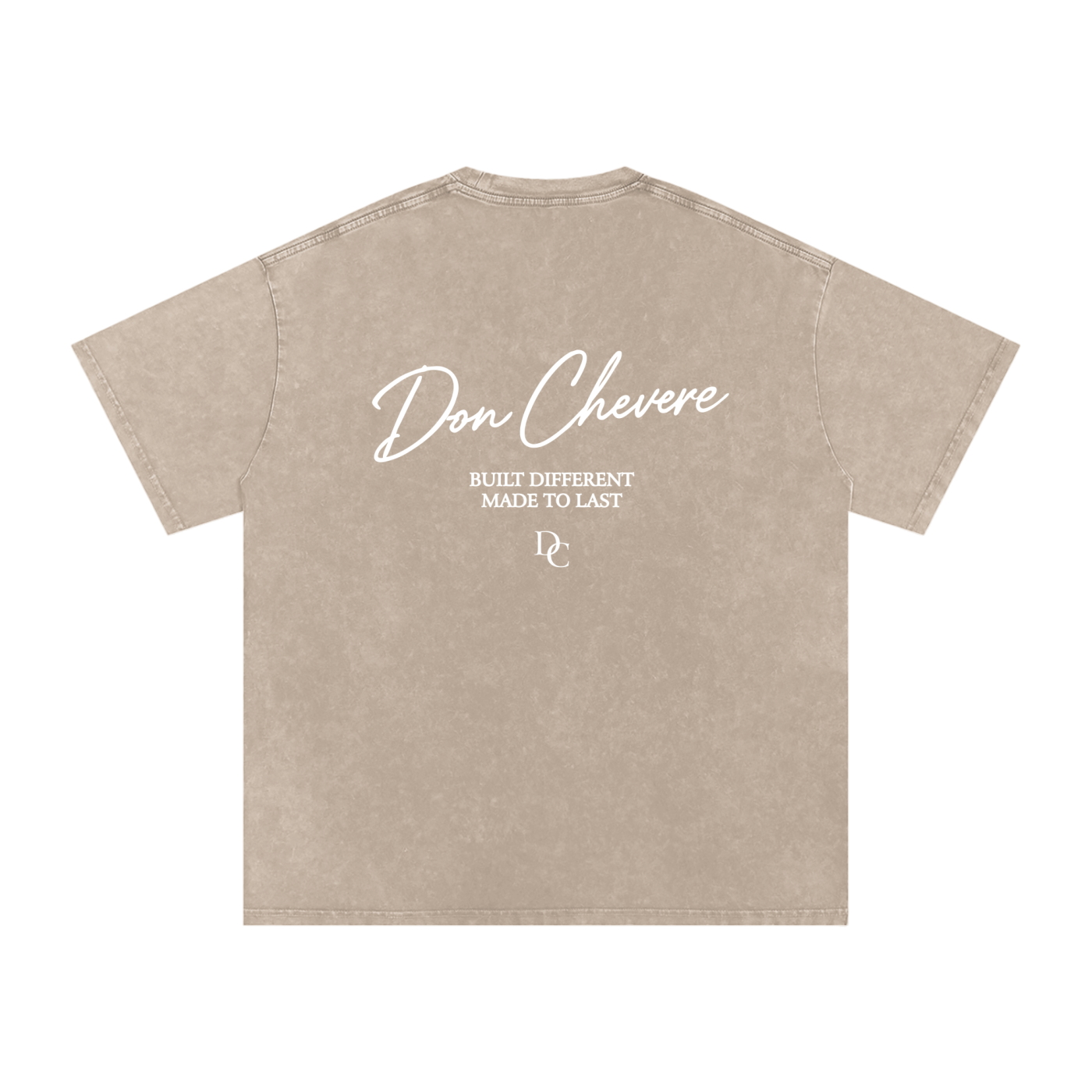 Don Chevere oversized essential tee in tan, 100% cotton with a washed finish and graphic print on back.