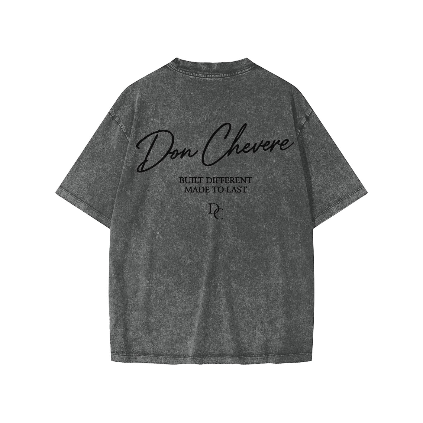 Don Chevere snow washed kids' tee in charcoal grey 100% cotton with short sleeves and a round neck. Features text print.