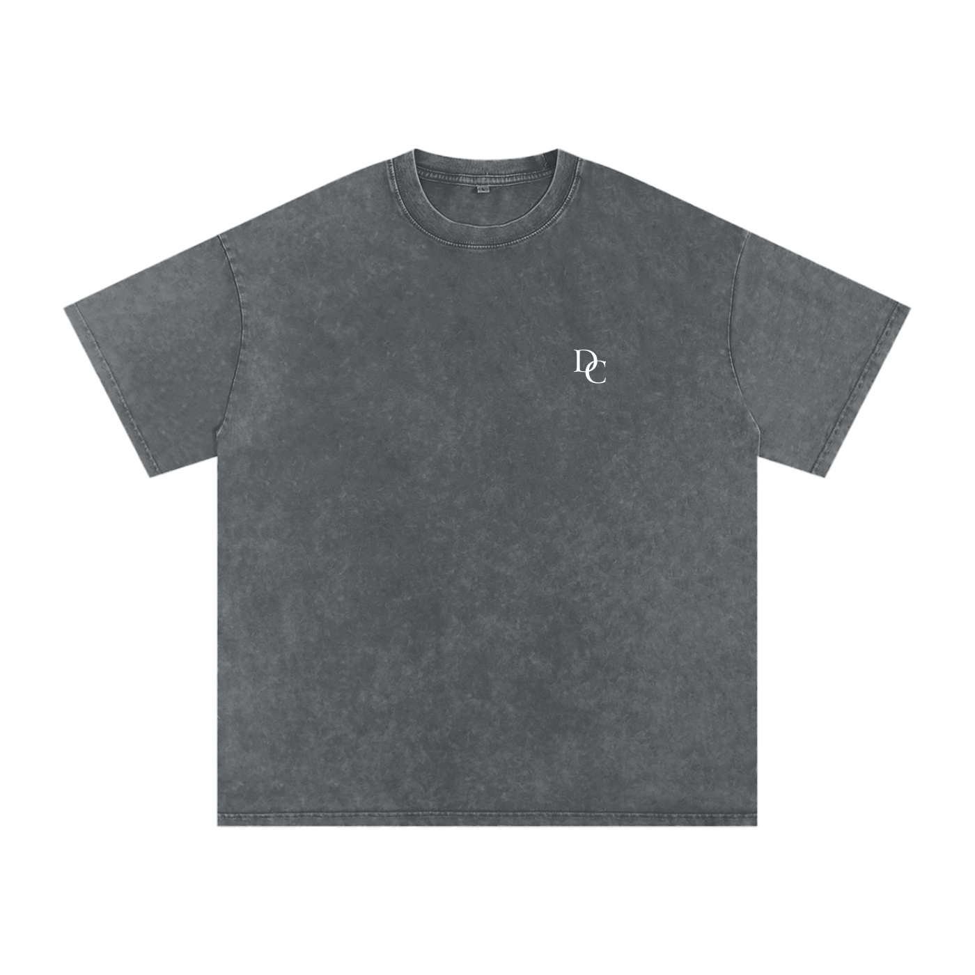 Don Chevere Asphalt Oversized Essential Tee, a washed charcoal grey 100% cotton t-shirt with a subtle white DC logo on the left chest.
