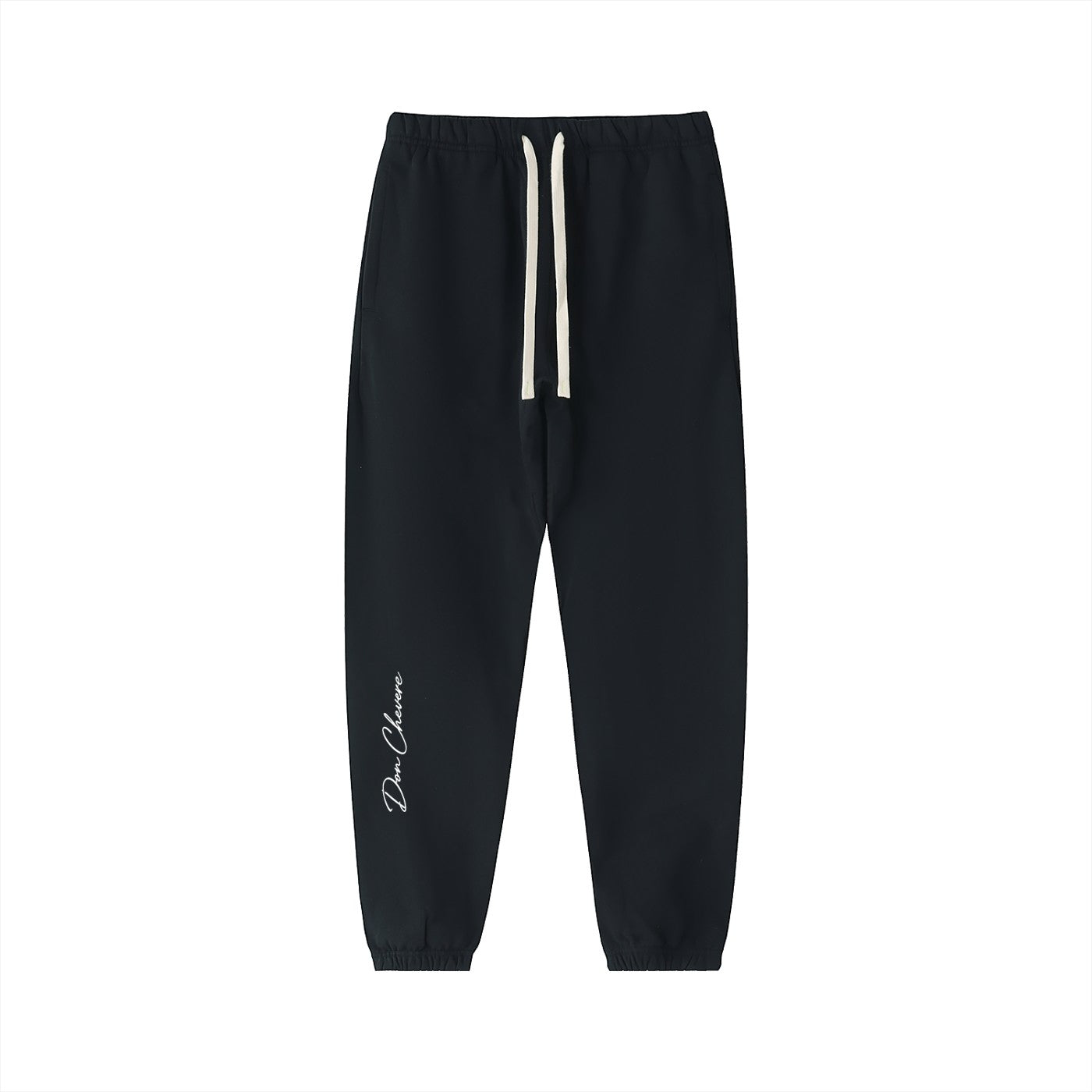 Don Chevere essential heavyweight cotton sweatpants in black with white drawstring and logo.