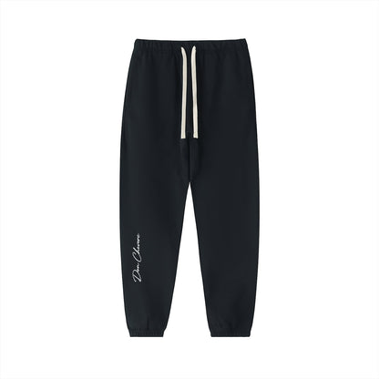 Don Chevere essential heavyweight cotton sweatpants in black with white drawstring and logo.