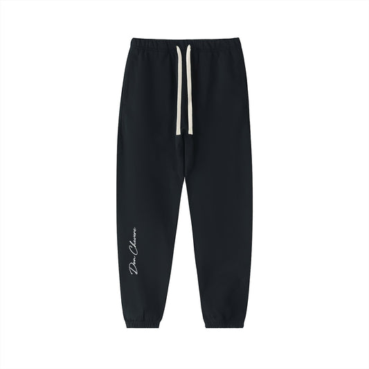 Don Chevere essential heavyweight cotton sweatpants in black with white drawstring and logo.