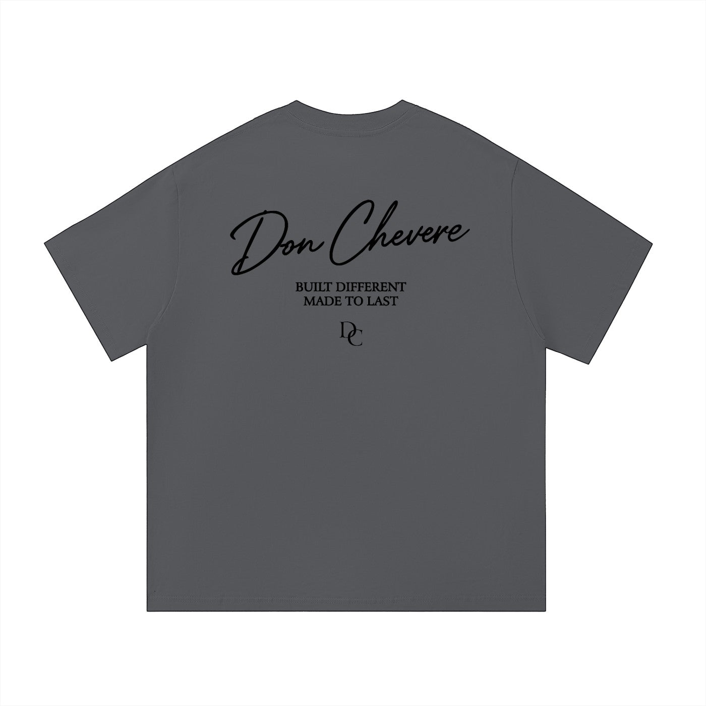 Don Chevere black 100% cotton unisex t-shirt with round neck and short sleeves, featuring a graphic print on the back.