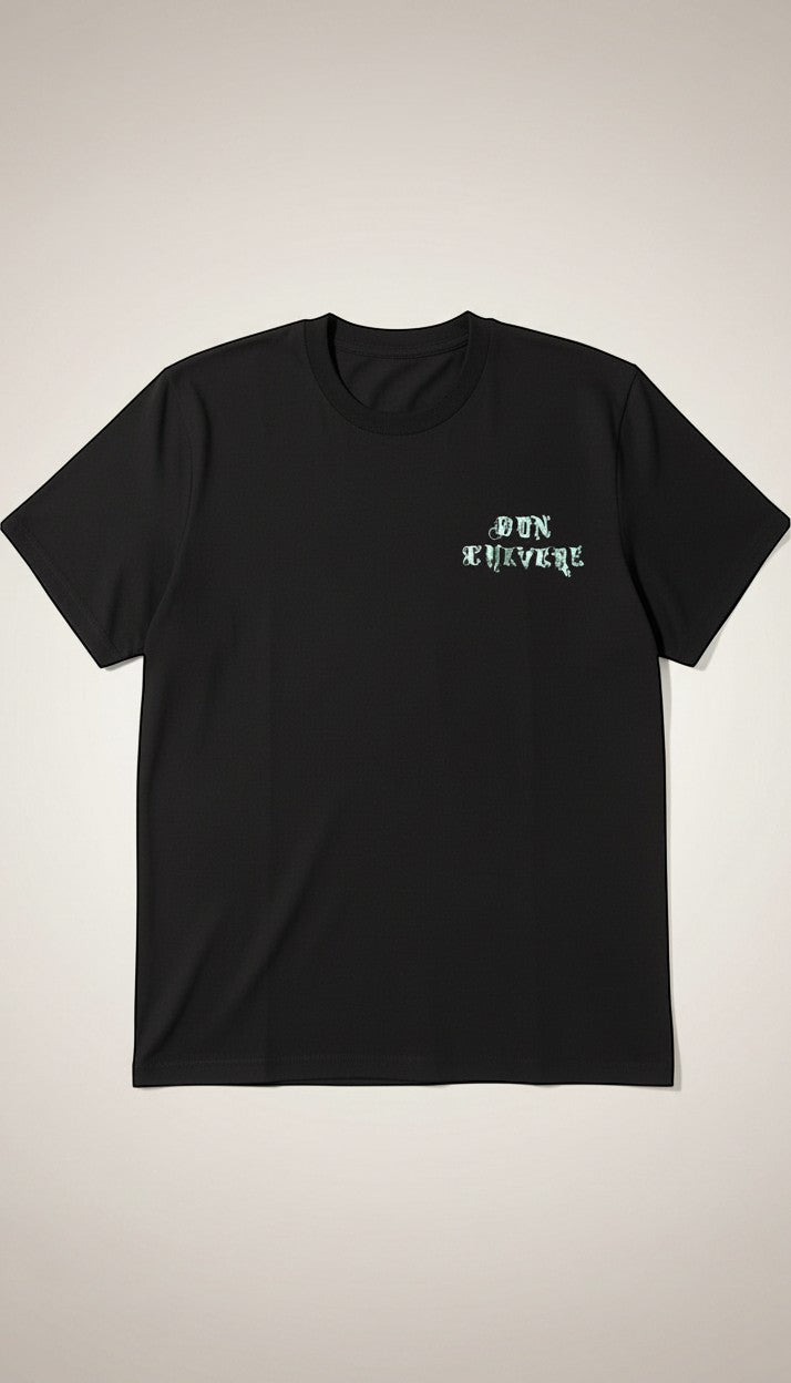Don Chevere black heavyweight cotton t-shirt with Marble Gothic font logo on chest. Classic fit.