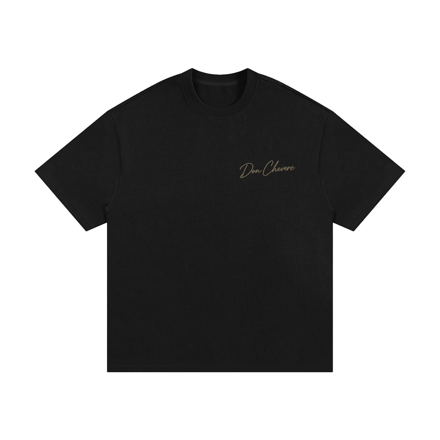 Don Chevere black 100% cotton oversized heavy tee with short sleeves and a round neck. Features a subtle gold logo on the left chest.