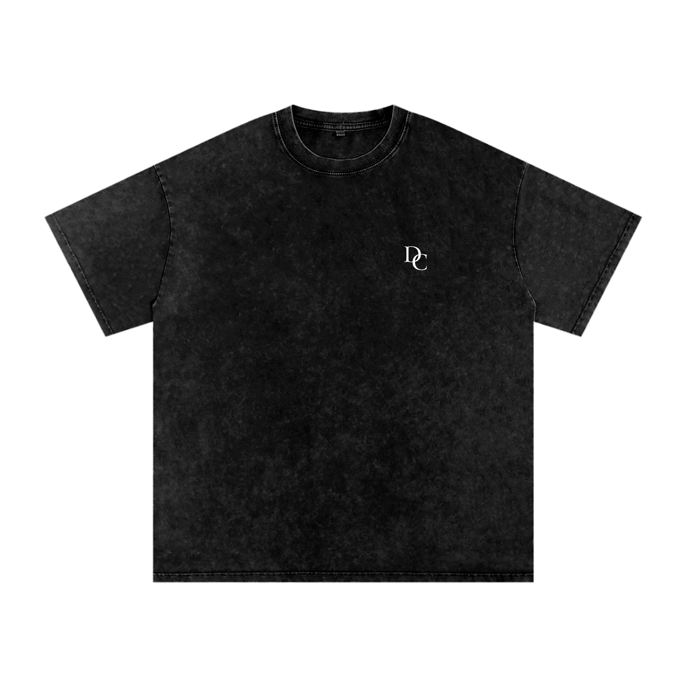 Don Chevere black washed cotton oversized essential tee with white DC logo on chest. Short sleeve, crew neck.