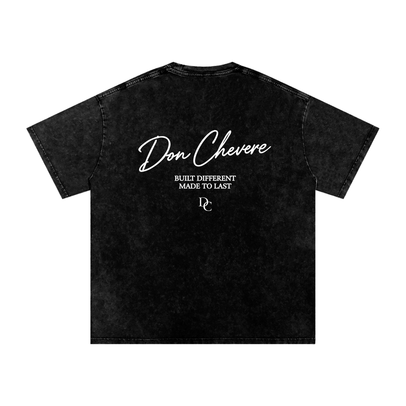 Don Chevere black washed cotton oversized essential tee with white text graphic