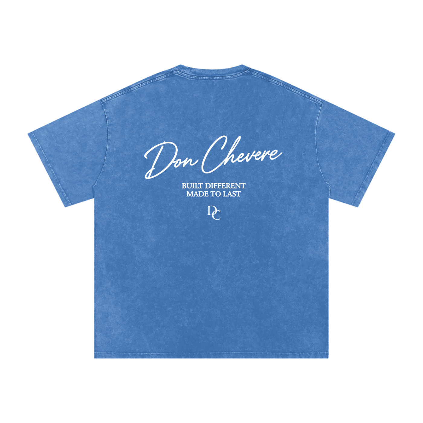 Don Chevere blue washed cotton oversized essential tee with white text graphic