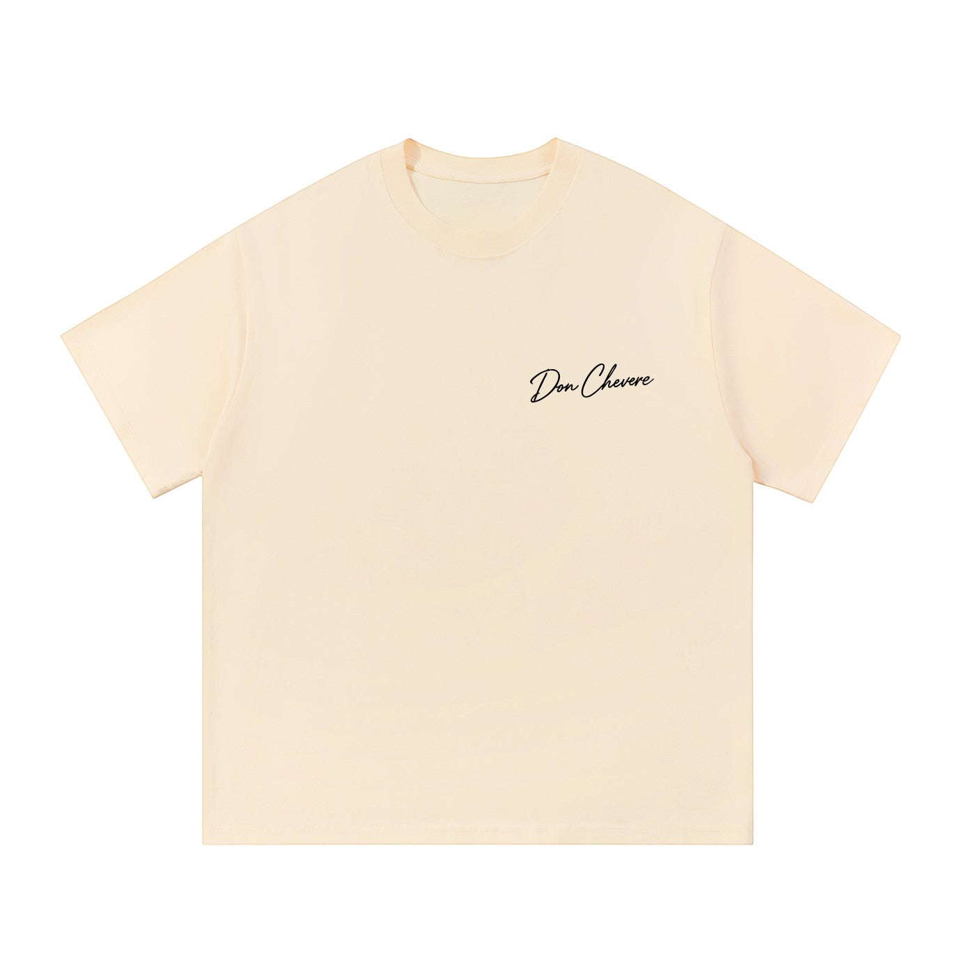Don Chevere cream 100% cotton unisex short sleeve t-shirt with round neck and printed logo on chest.