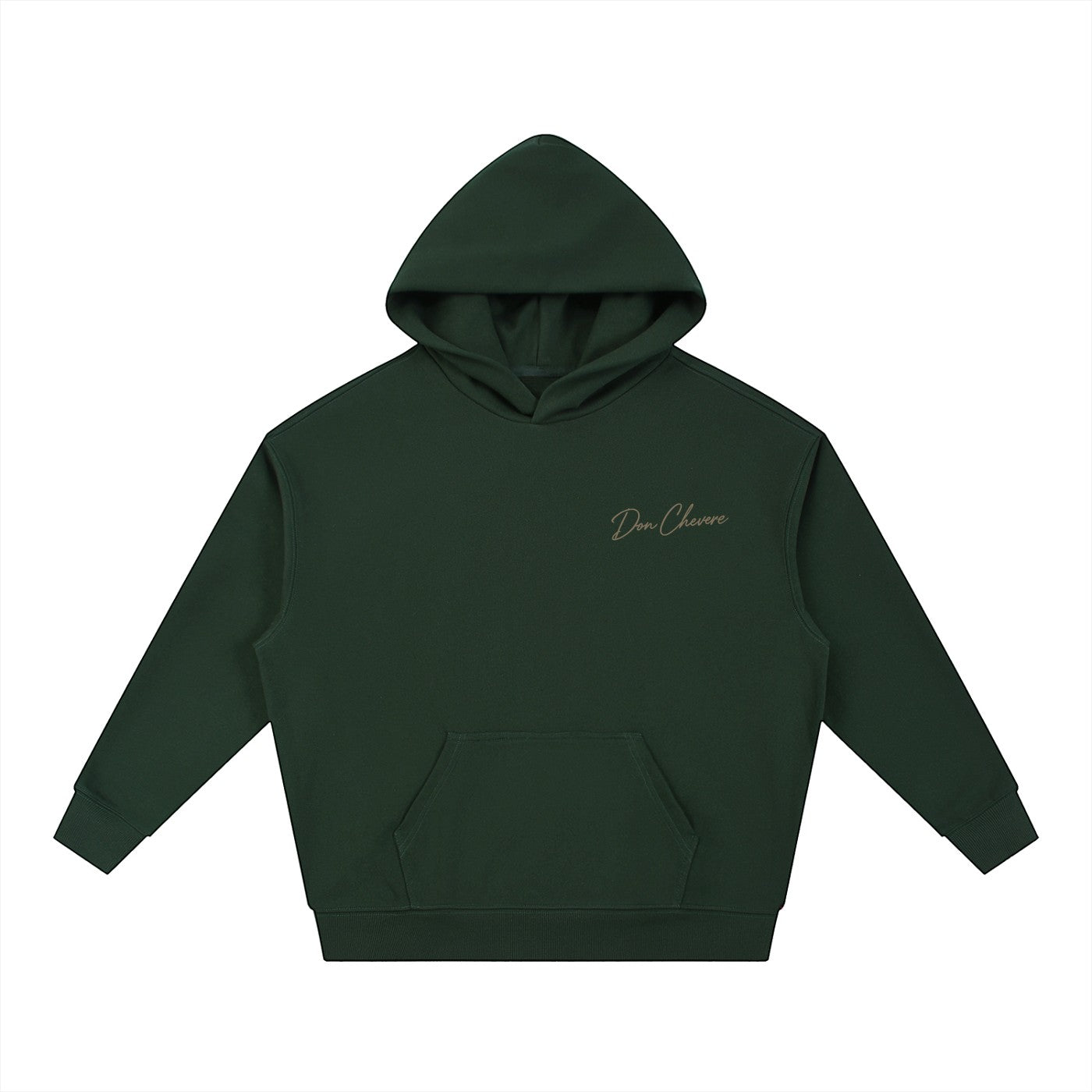 Don Chevere dark green cotton blend drop-shoulder hoodie with logo and front pocket.
