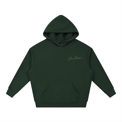 Don Chevere dark green cotton blend drop-shoulder hoodie with logo and front pocket.