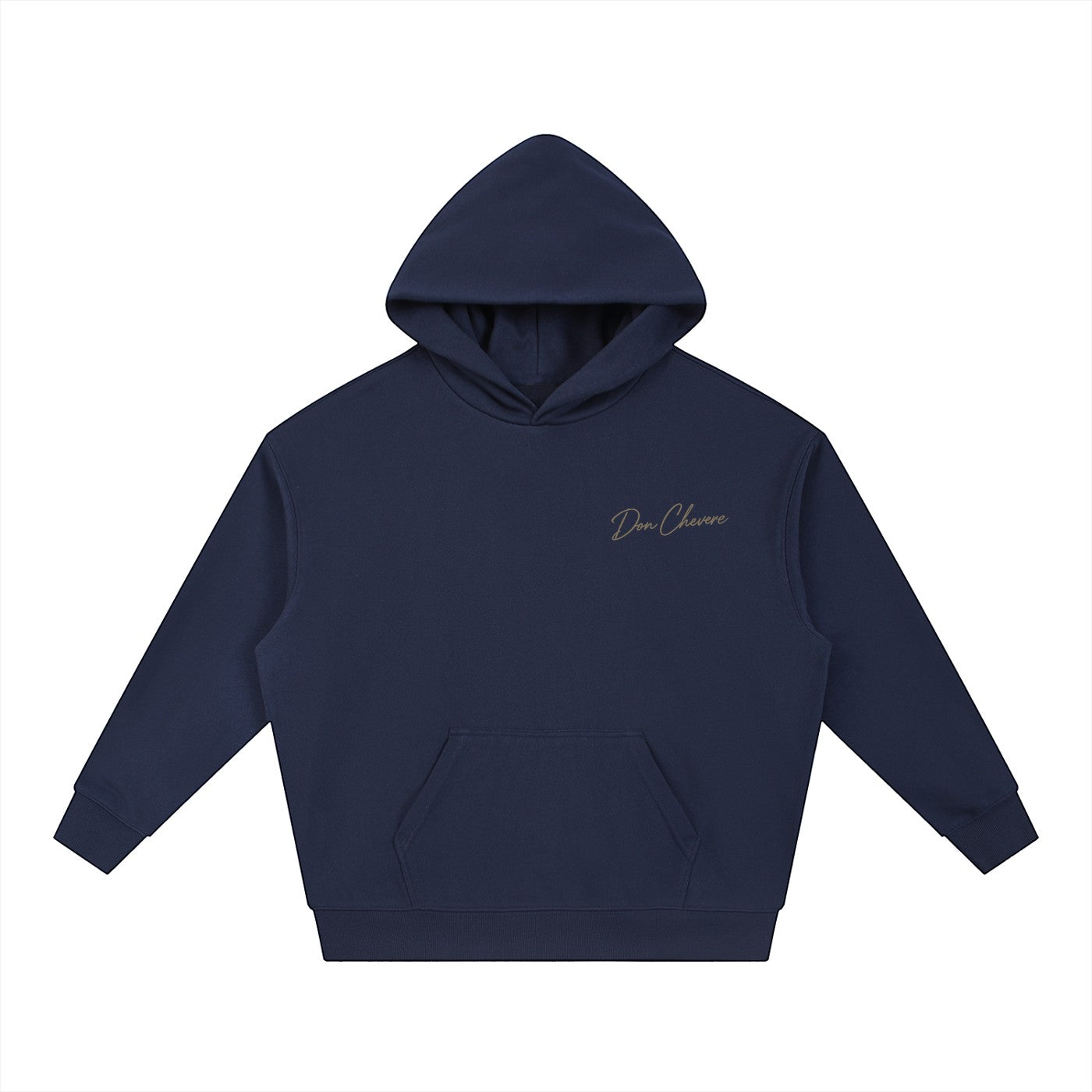Don Chevere navy blue heavy drop-shoulder hoodie made of cotton blend with a front and logo.