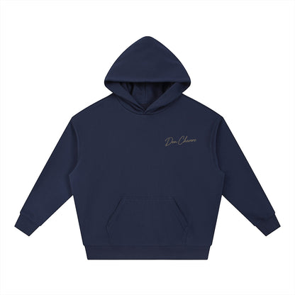 Don Chevere navy blue heavy drop-shoulder hoodie made of cotton blend with a front and logo.