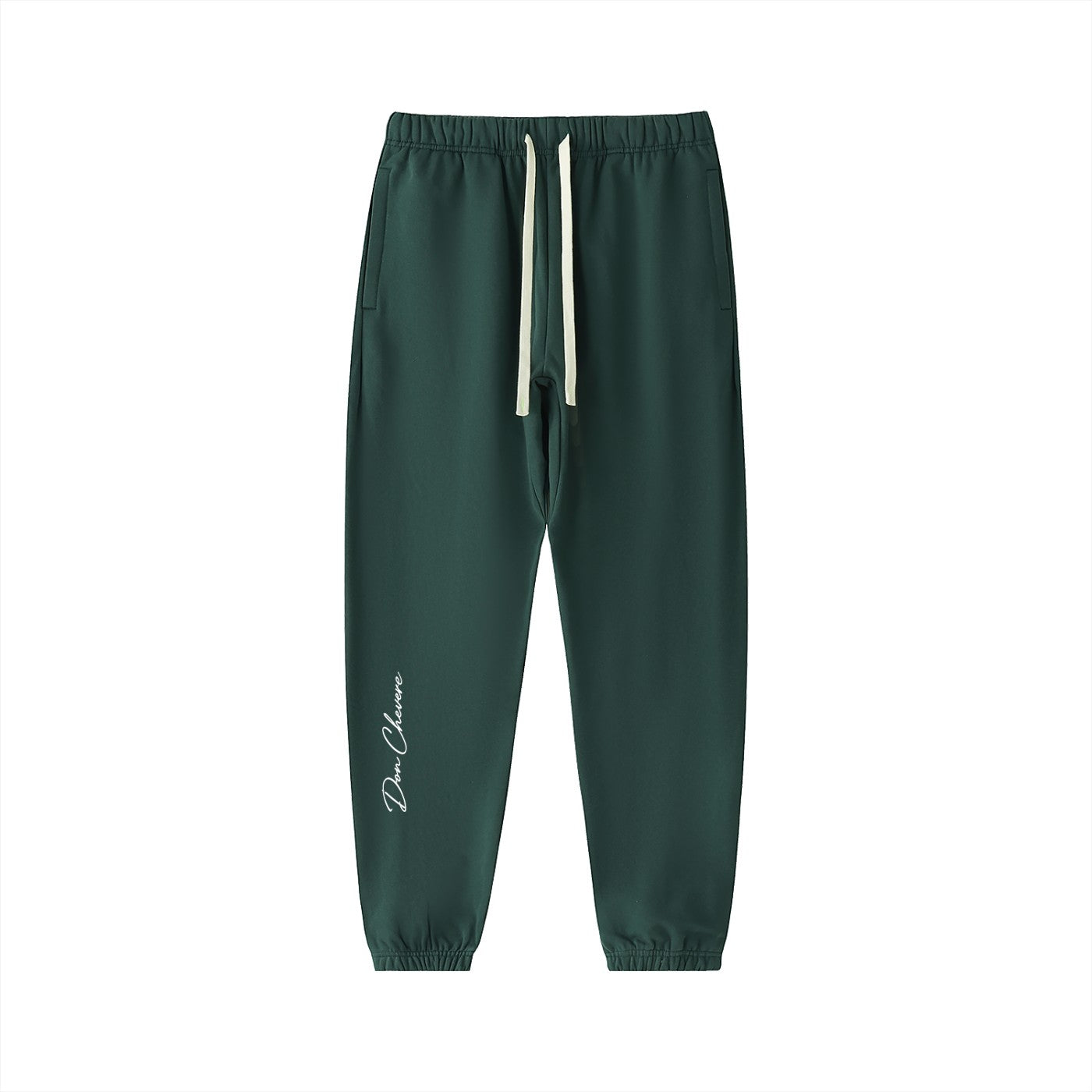 Don Chevere dark green heavyweight cotton sweatpants with drawstring and logo on the left leg.