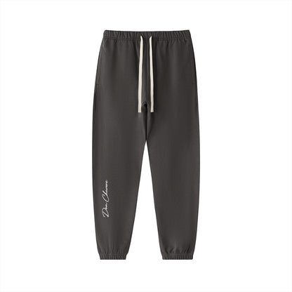Don Chevere dark grey heavyweight cotton sweatpants with drawstring and logo on left leg.