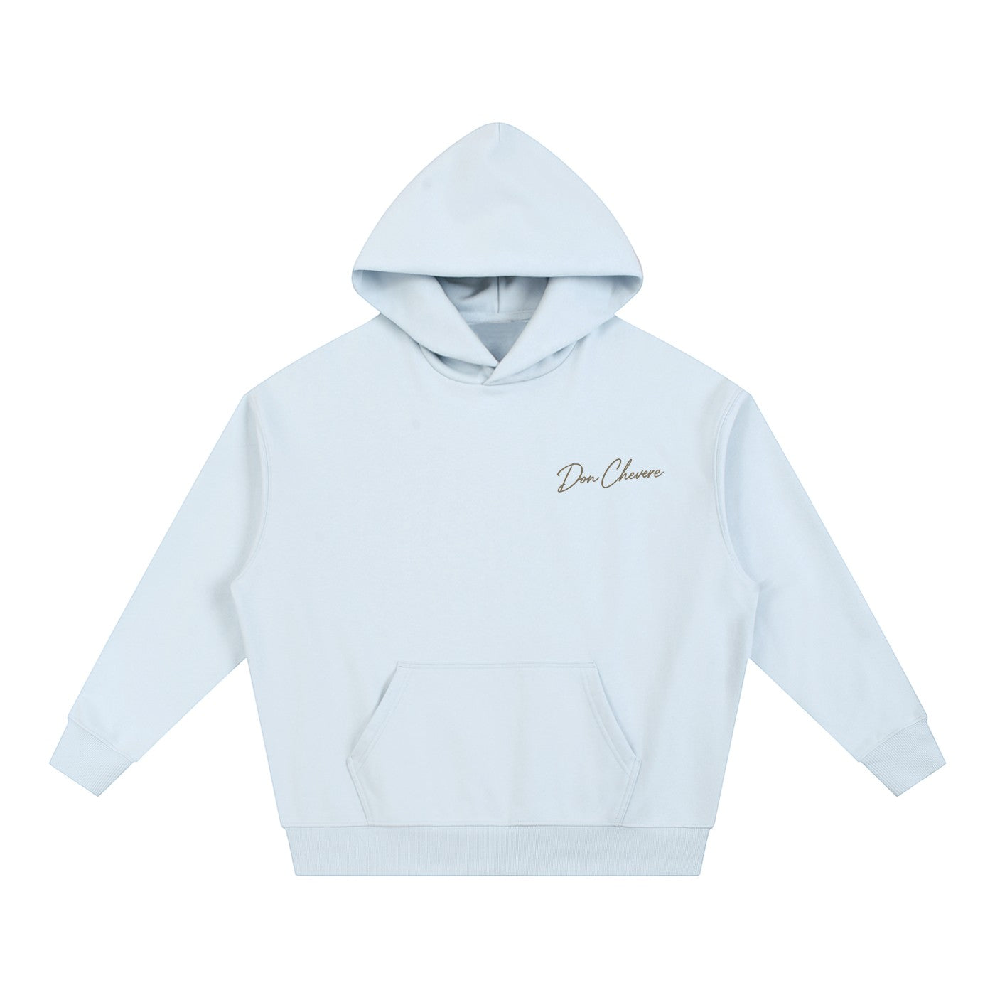 Don Chevere light blue cotton blend drop-shoulder hoodie with a kangaroo pocket and logo.