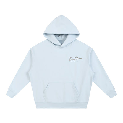 Don Chevere light blue cotton blend drop-shoulder hoodie with a kangaroo pocket and logo.