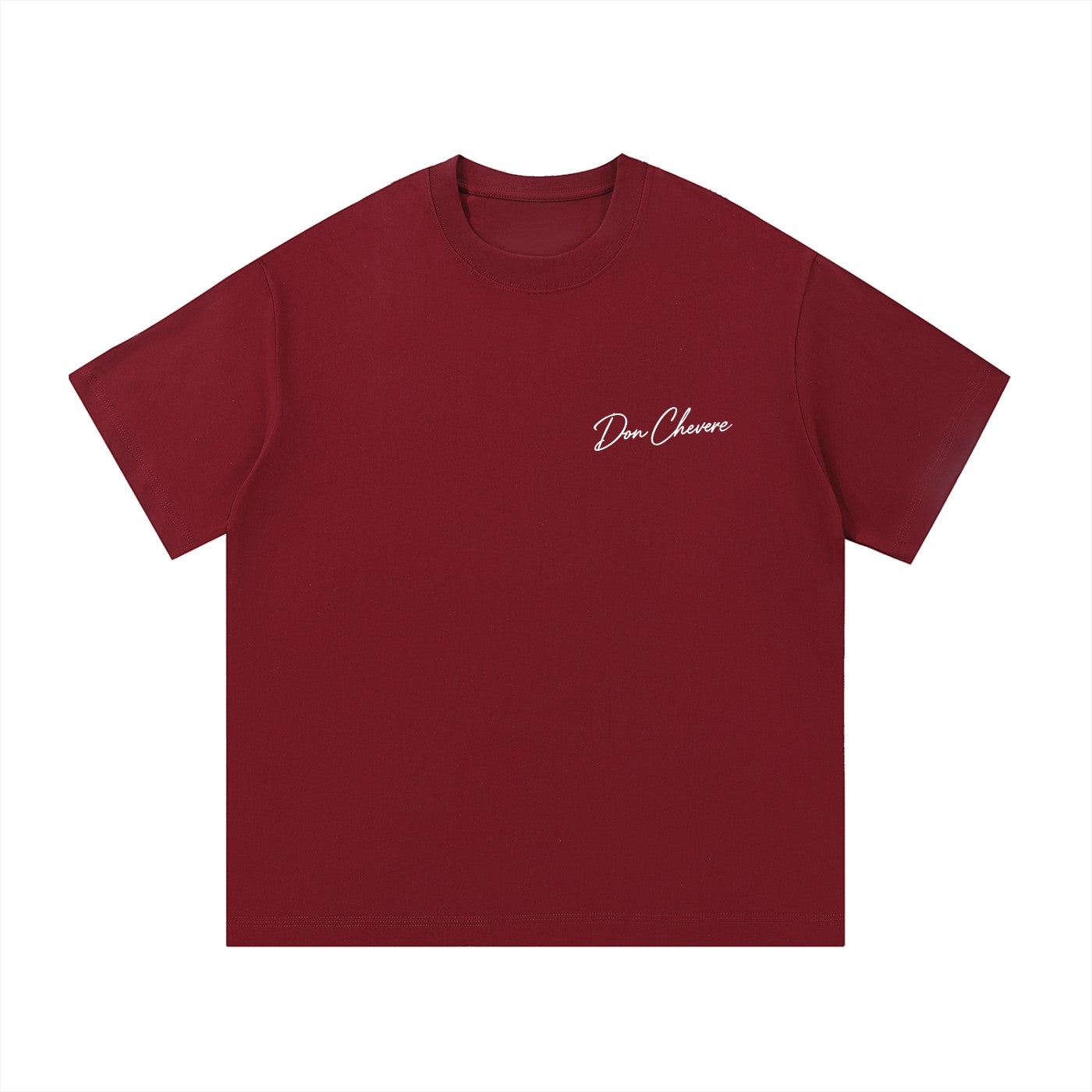 Don Chevere Essential Standard Tee in maroon, made of 100% cotton with a classic crew neck and short sleeves.