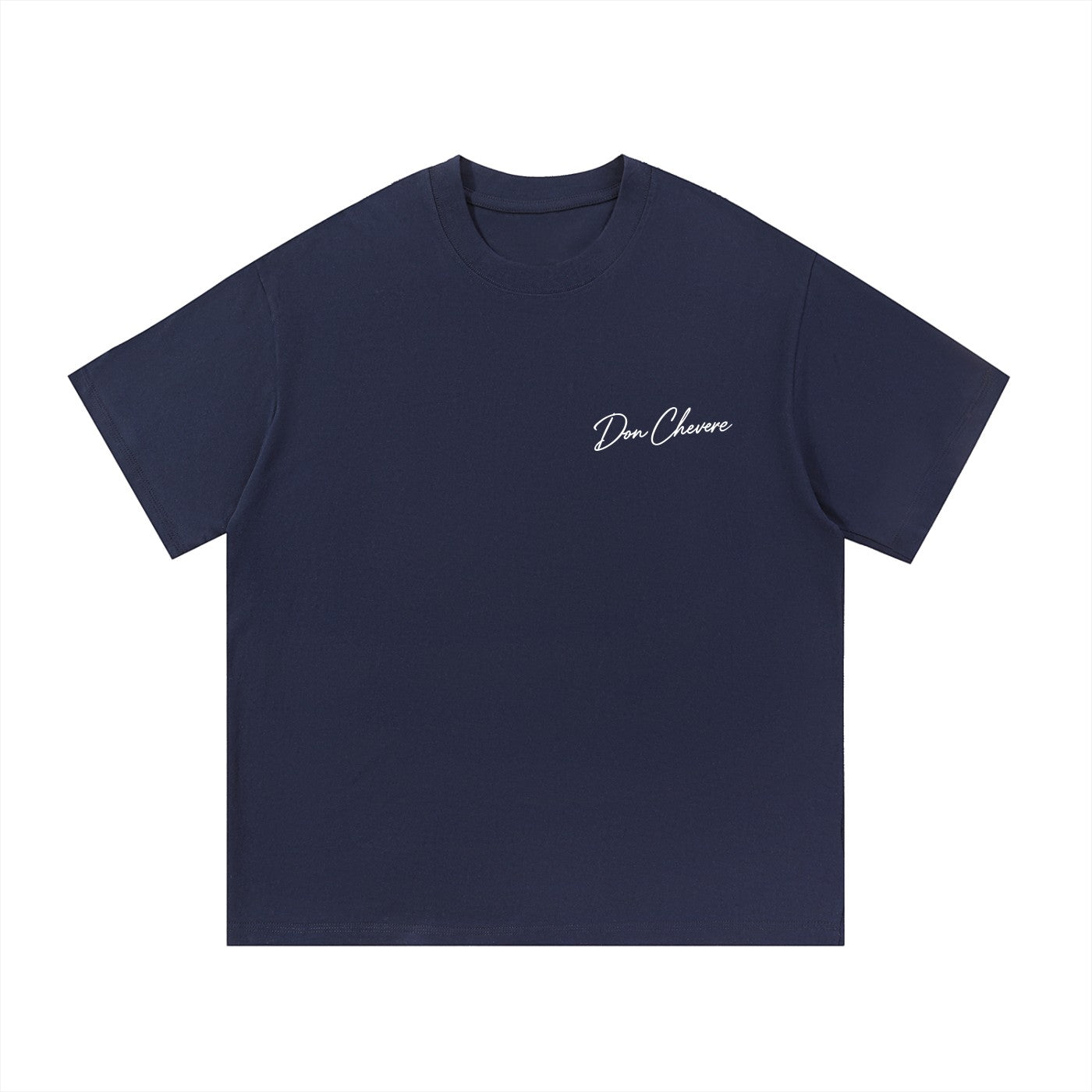 Don Chevere navy blue 100% cotton t-shirt with short sleeves and a round neck. Features embroidered logo on chest.