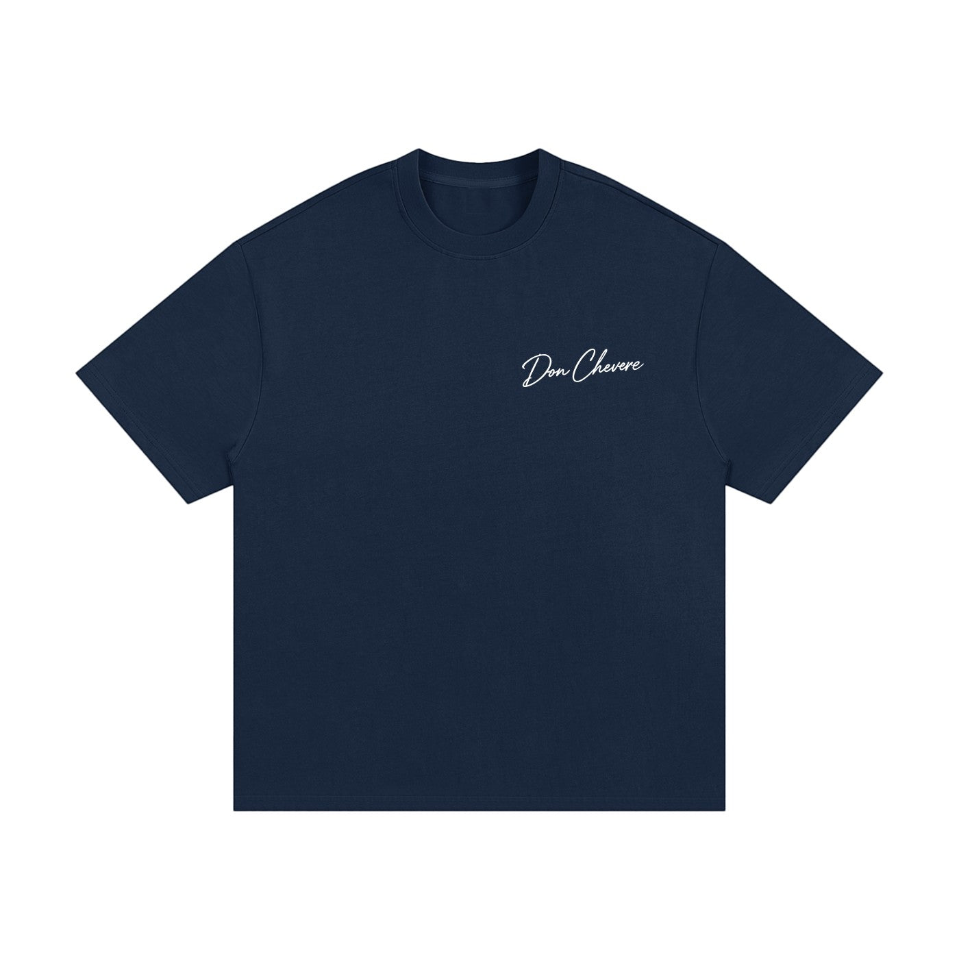 Don Chevere navy blue 100% cotton oversized heavy tee with short sleeves and a crew neck. Features subtle logo on chest.
