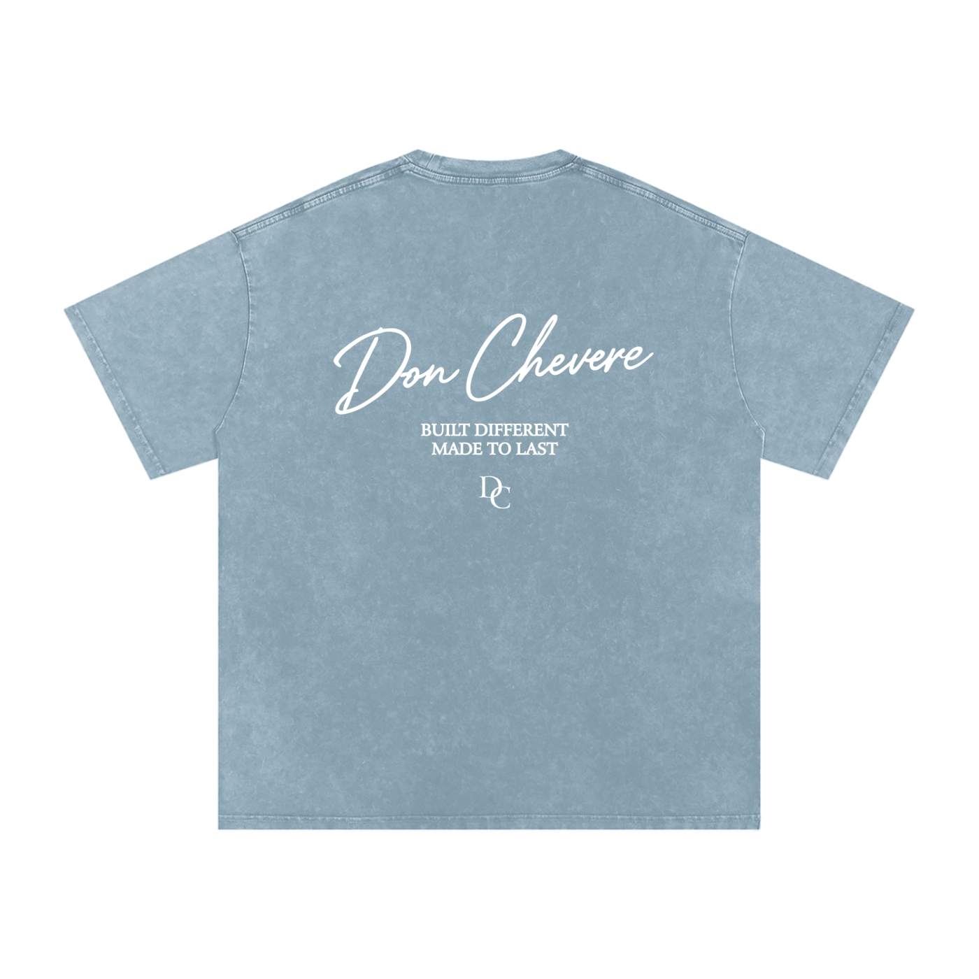 Don Chevere oversized essential tee in washed blue 100% cotton with graphic print on back.