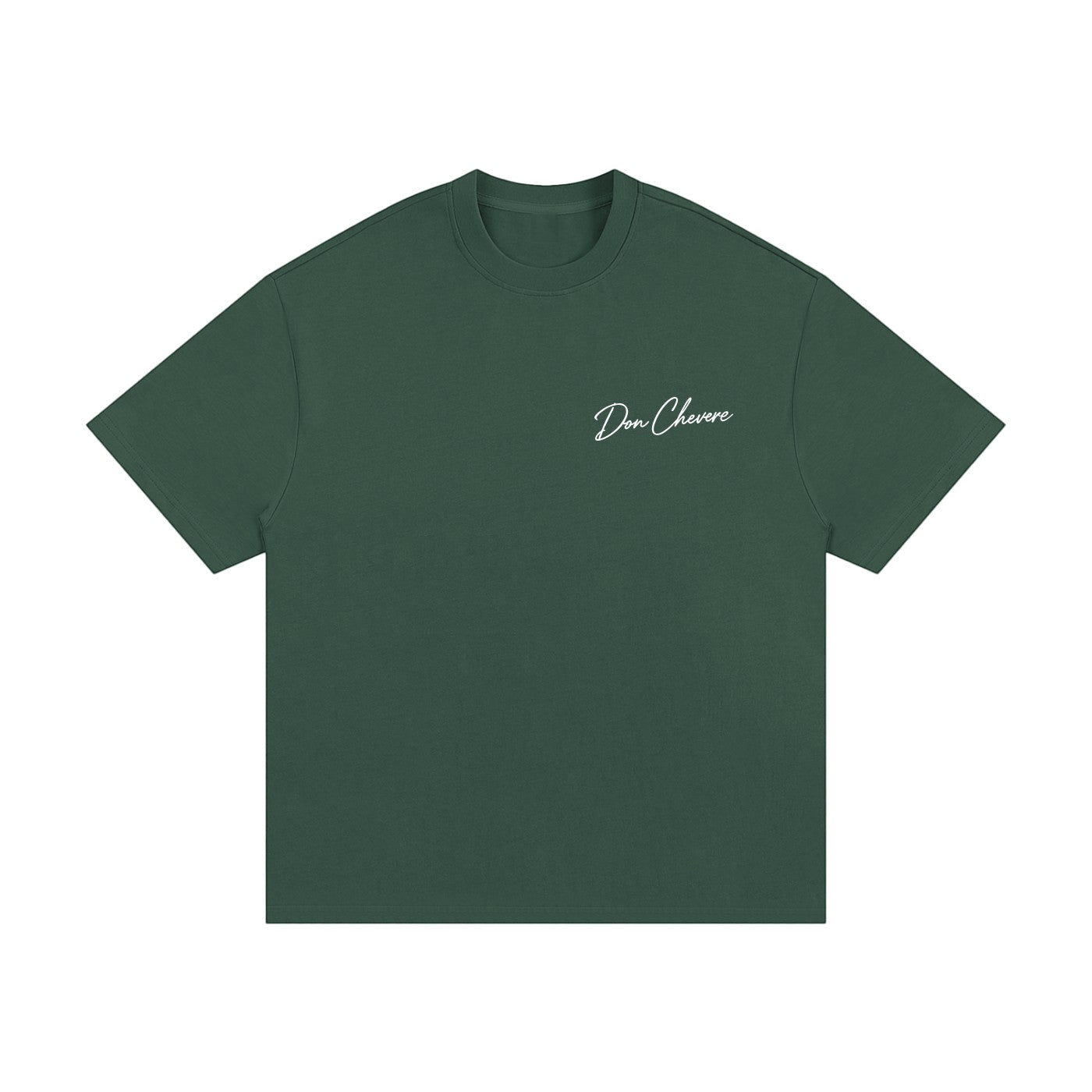 Don Chevere oversized heavy tee in dark green 100% cotton with short sleeves and a crew neck.