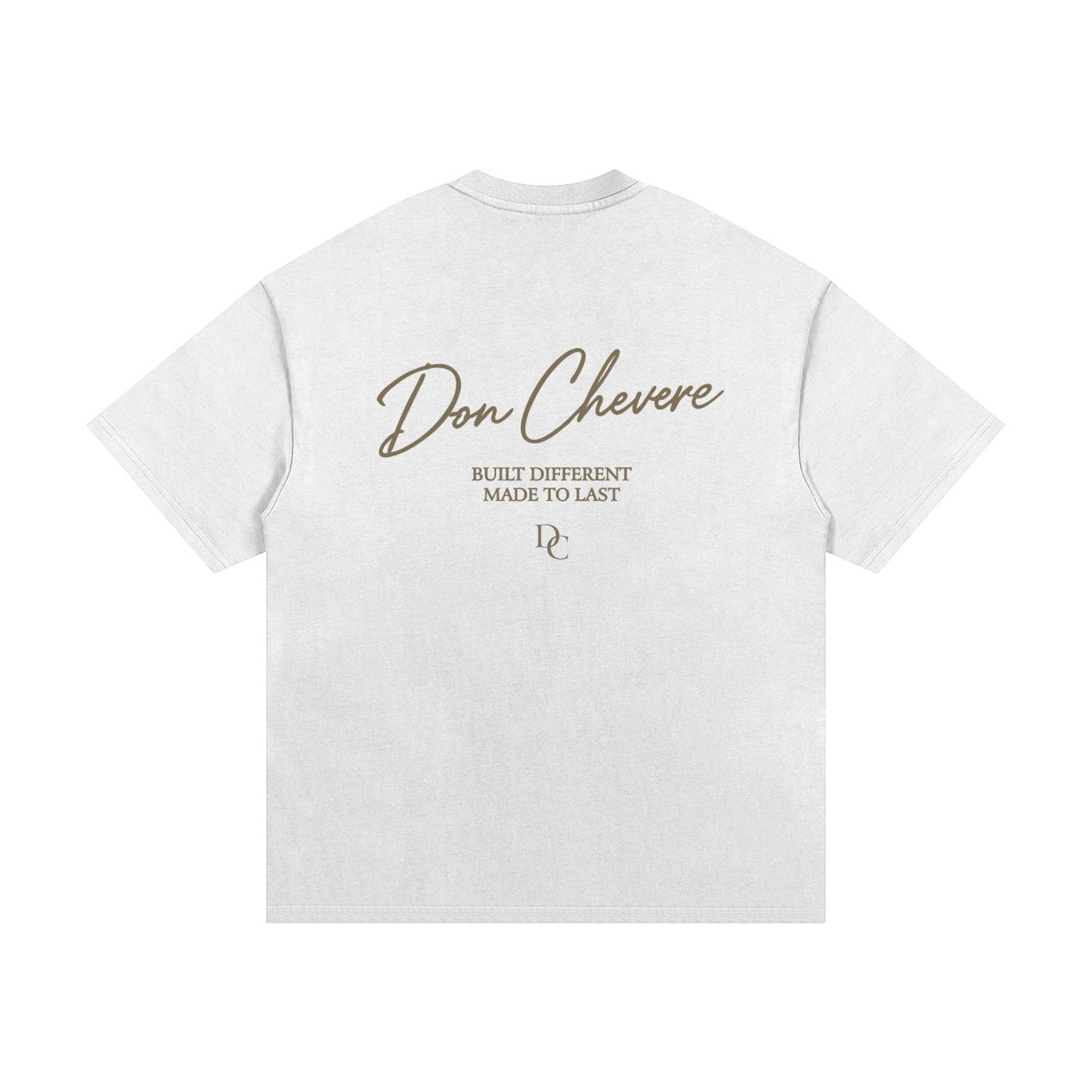 Don Chevere oversized heavy tee in gold, made of 100% cotton with a round neck and short sleeves. Features a graphic print on the back.