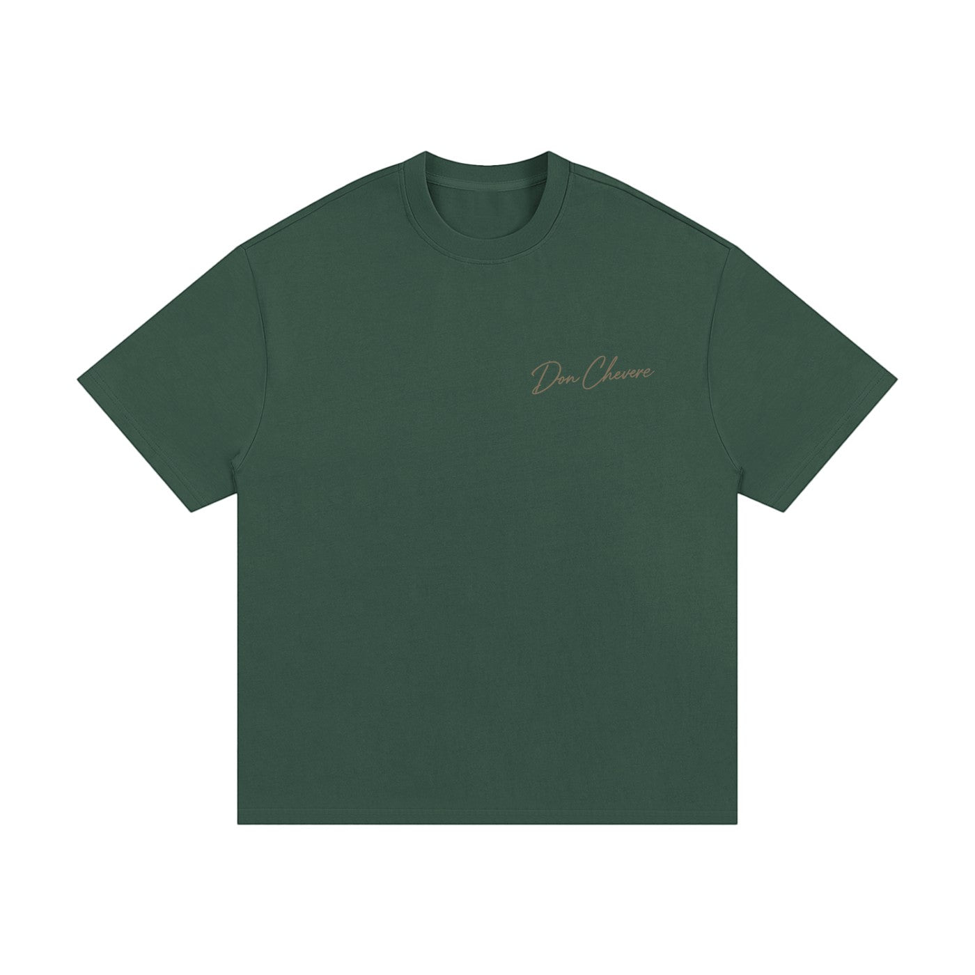Don Chevere Essential Oversized Heavy Tee in dark green, made of 100% cotton with a relaxed fit and drop shoulders.