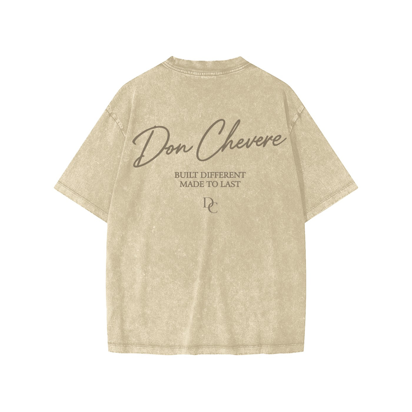 Don Chevere snow washed kids' tee in beige 100% cotton with short sleeves and round neck. Features text print.
