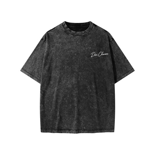 Don Chevere snow washed kids' tee, charcoal grey 100% cotton short sleeve t-shirt with white script logo on chest.