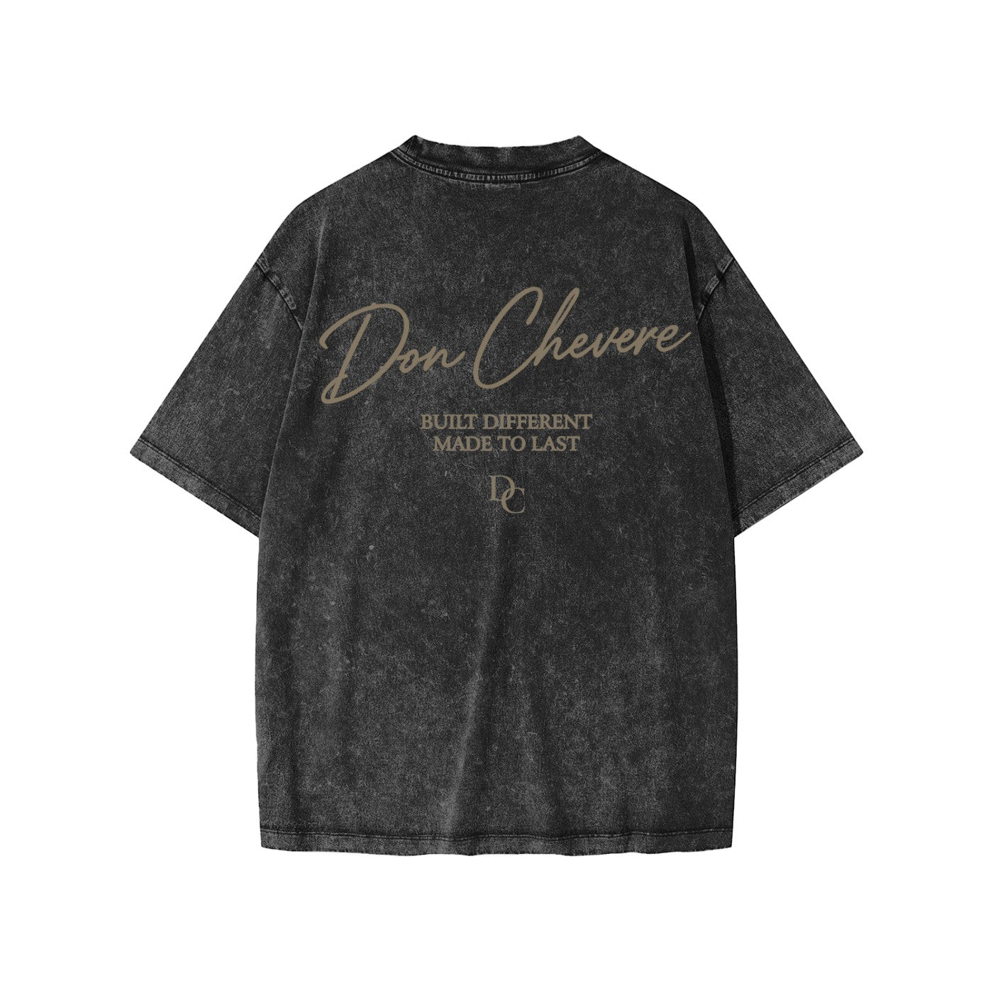 Don Chevere snow washed charcoal grey 100% cotton kids' short sleeve tee with graphic print on back.
