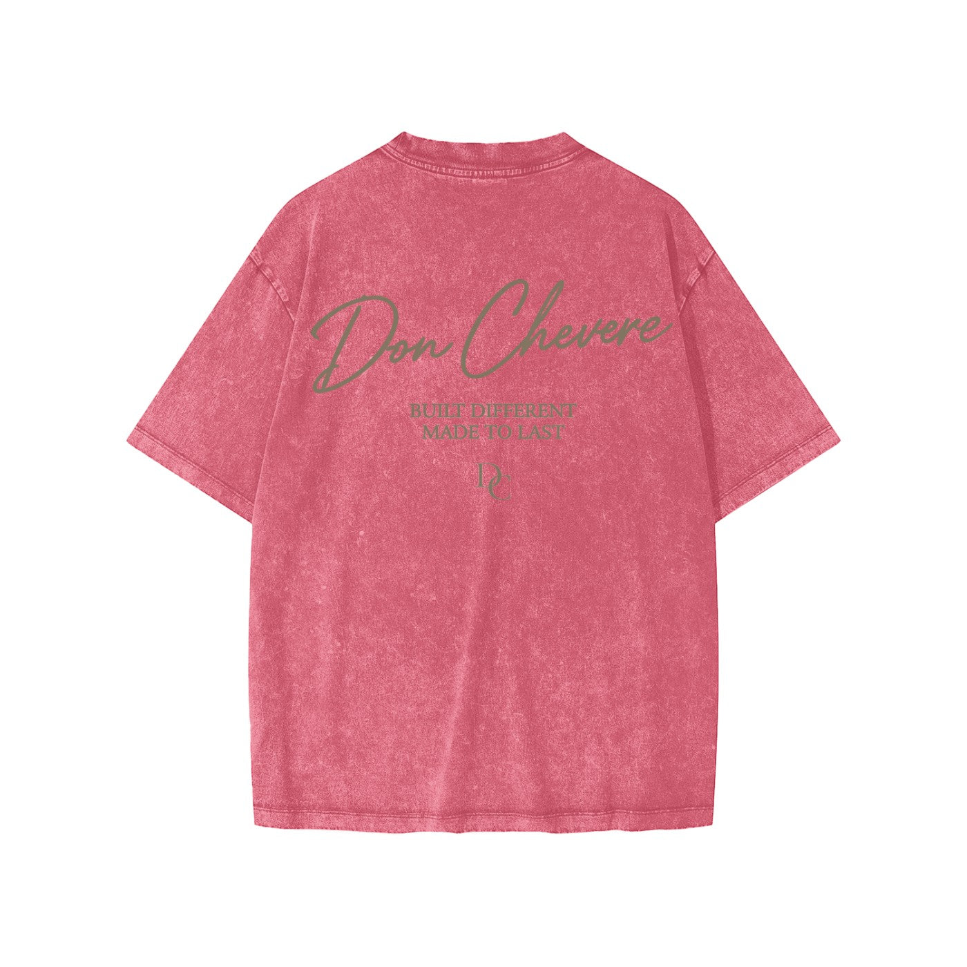 Don Chevere snow washed kids' tee in pink, 100% cotton, short sleeves, crew neck, with graphic print on back.