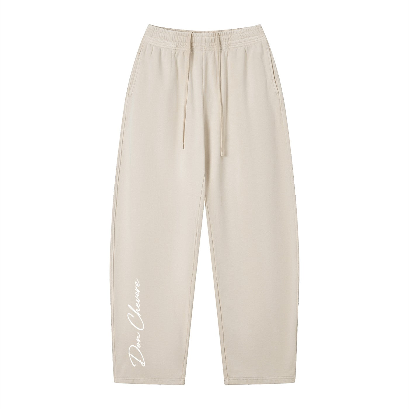 Don Chevere vintage wash loose sweatpants in beige 100% cotton with elastic waist and drawstring.