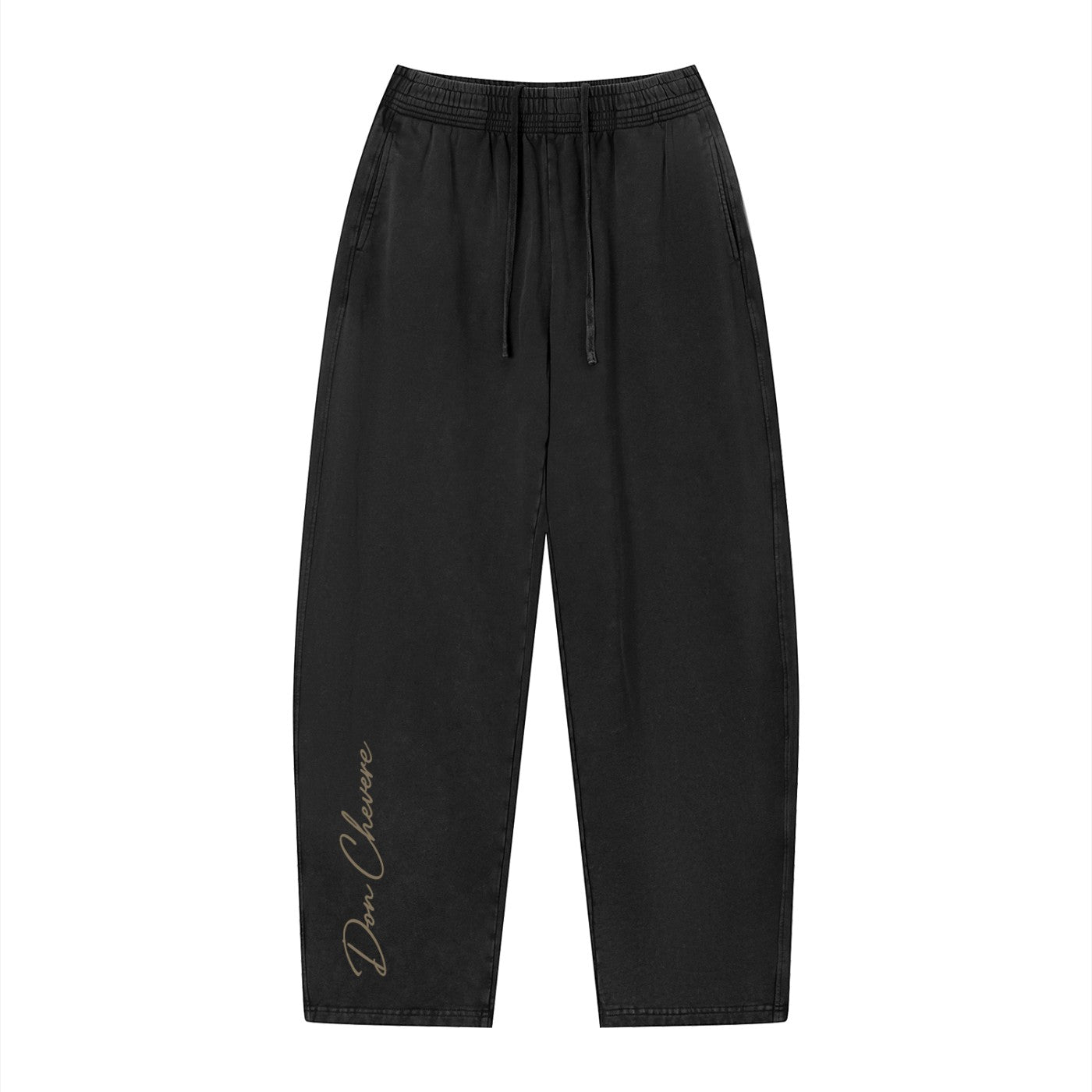Don Chevere vintage wash loose sweatpants in black 100% cotton with elastic drawstring waist and side pockets.