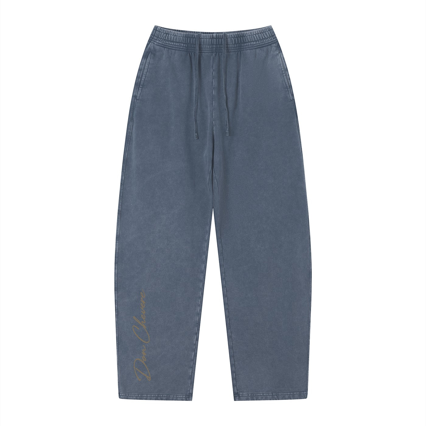 Don Chevere vintage wash loose sweatpants in blue cotton with elastic drawstring waist and embroidered logo on leg.