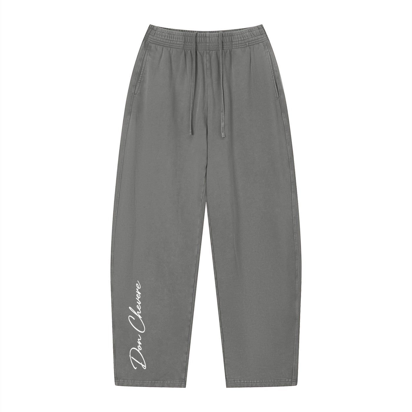Don Chevere vintage wash loose sweatpants in grey 100% cotton with elastic drawstring waist and side pockets.