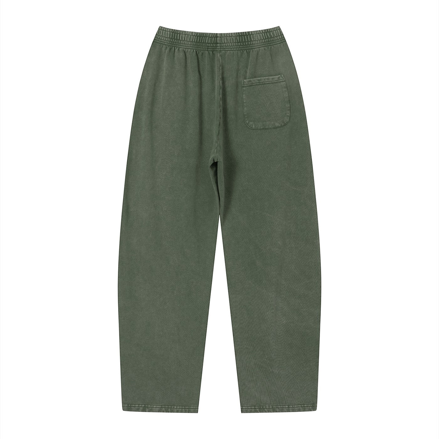 Don Chevere vintage wash loose sweatpants in olive green 100% cotton with elastic waist and back pocket.
