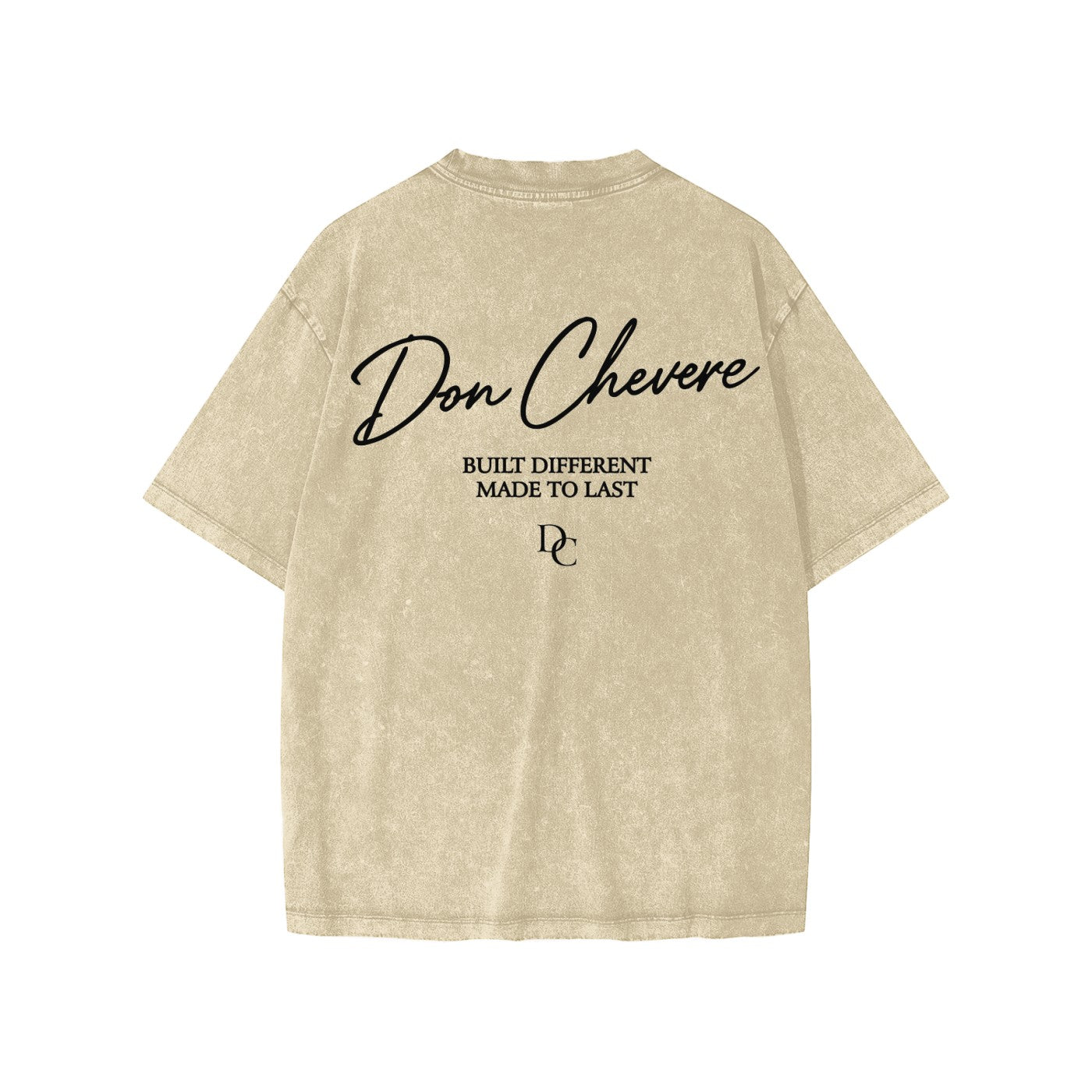 Don Chevere beige washed cotton short sleeve kids' tee with black text graphic